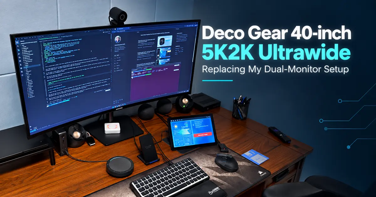 Deco Gear 40-inch 5K2K ultrawide monitor on my desk